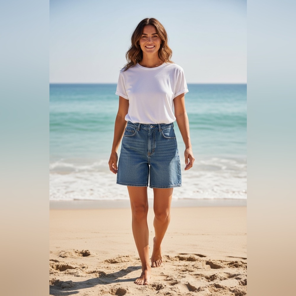 Zara High Waist Denim Shorts - Blue